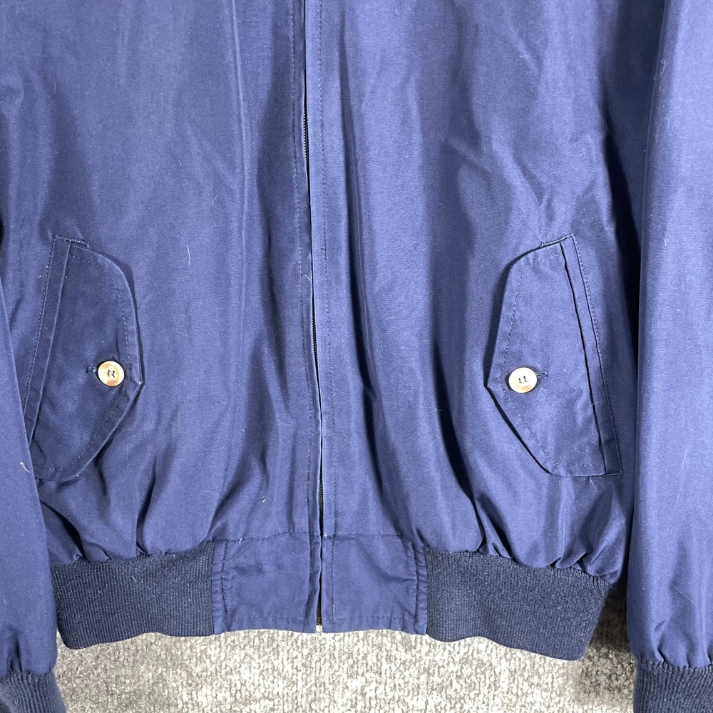 VTG Lands End Jacket Mens Medium Navy Blue Harrington Plaid Lined Full Zip 80s - Picture 6 of 12